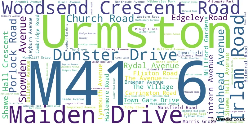 A word cloud for the M41 6 postcode